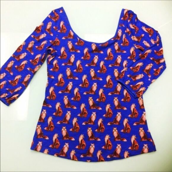 Anthro postmark 3/4 motif fox tee small - Picture 1 of 13